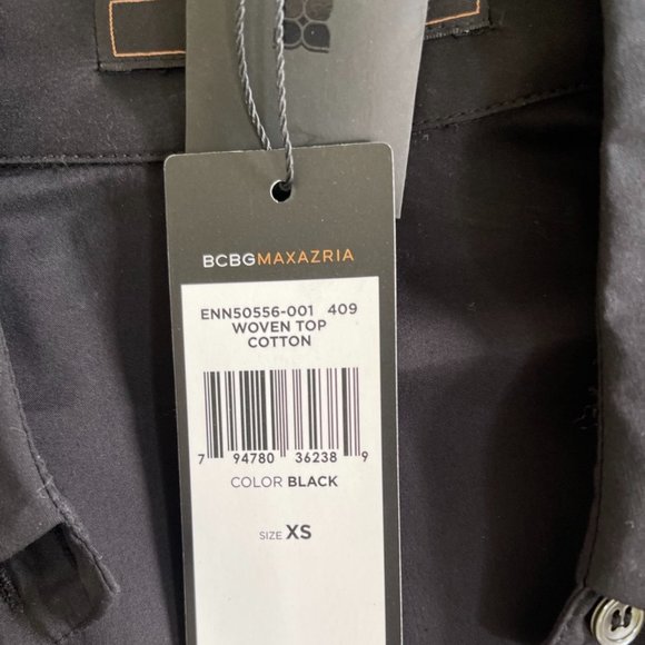 New BCBG Woven Cotton Black Down Button Top Sz XS - Picture 11 of 11